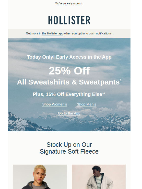 25% off all sweatshirts & sweatpants, only in the app!*