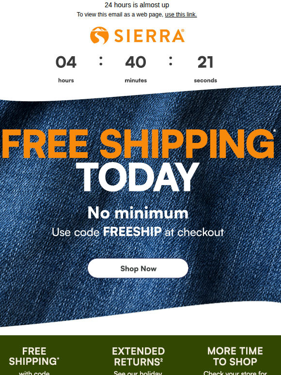 Final hours of FREE SHIPPING*