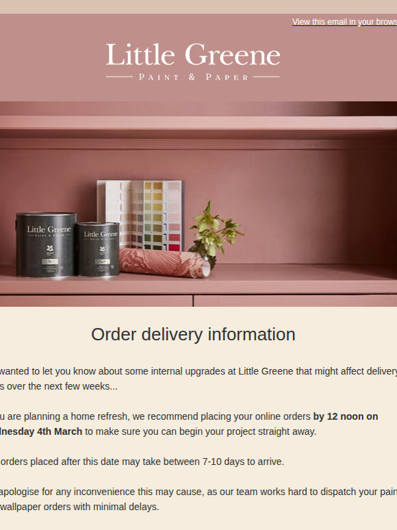 Important delivery update...