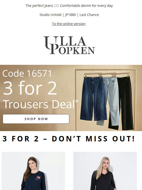 Trousers Deal: Take three, pay for two