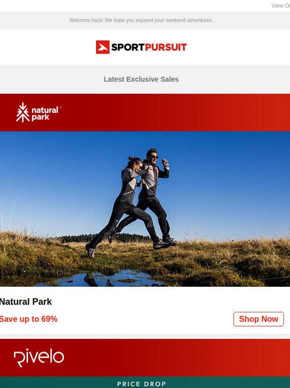 Up to 74% Off: Natural Park | Rivelo - Price Drop | Oakley Bike | Spring Running Clothing | Nuvola Slippers