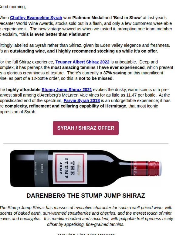 "Better than Platinum" - new vintage release of Evangeline Syrah