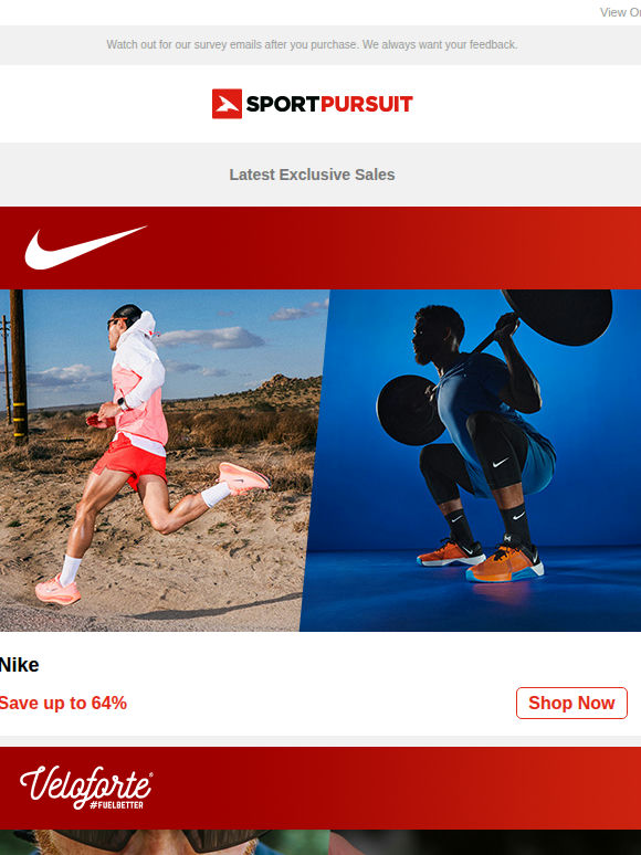 Nike | Veloforte Nutrition | Outwell | Lacoste | MaxxDry | Up to 69% Off!