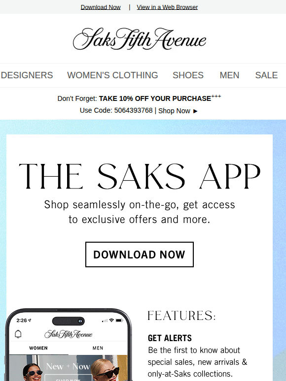 Download the Saks app for can't-miss perks