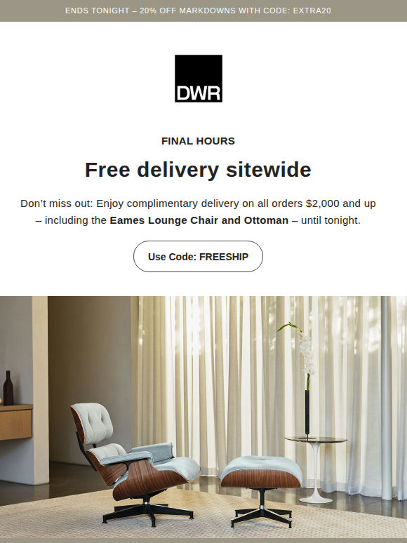 Free delivery ends tonight