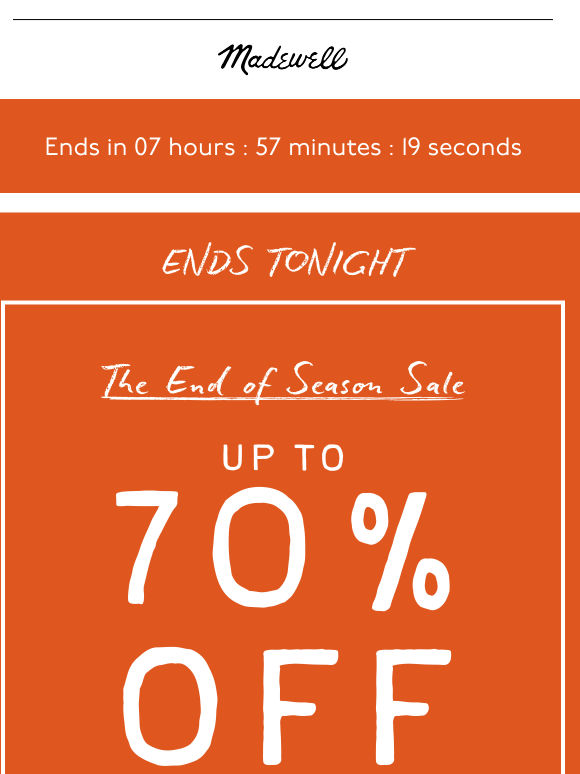 Ends tonight: up to 70% off sale