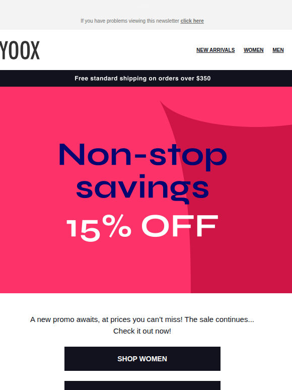 The shopping never stops! Don’t miss 15% OFF
