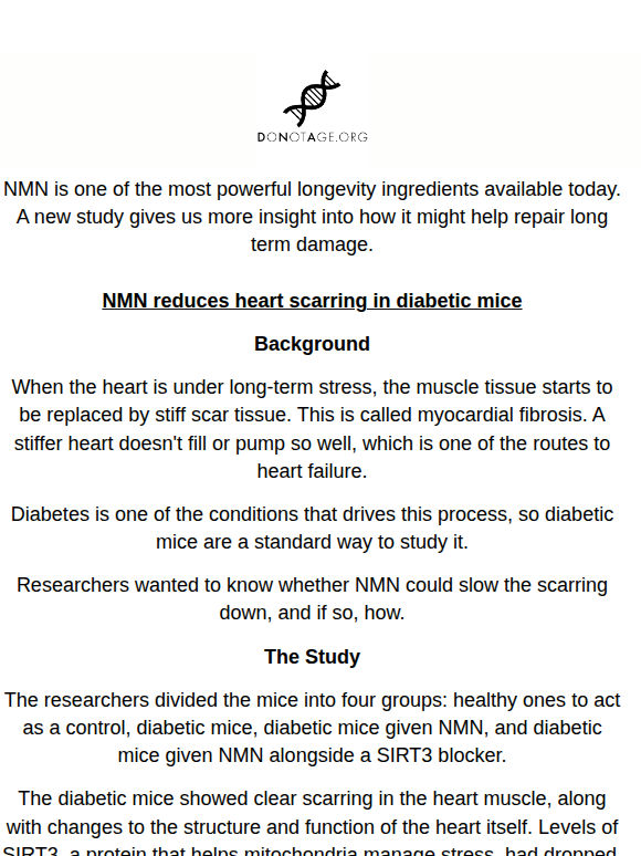 NMN Reduces Heart Scarring In Diabetic Mice ❤️