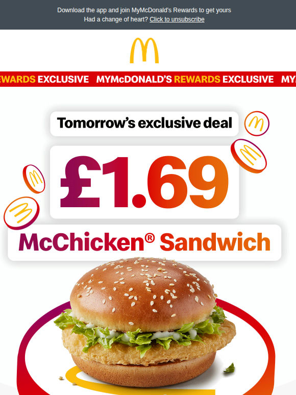 Tomorrow only: McChicken® Sandwich for £1.69 