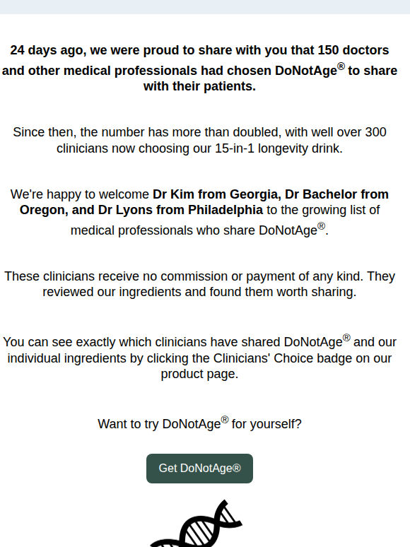DoNotAge® Is Now Shared By 350+ Clinicians