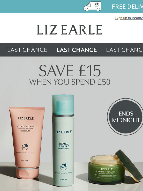 Ends tonight: Save £15 when you spend £50