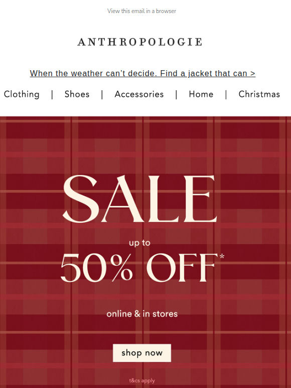 UP TO 50% OFF SALE. You’re welcome.