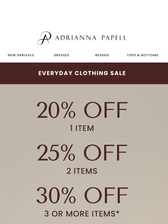 20% Off 1 | 25% Off 2 | 30% Off 3+ | Classic Clothing On Sale