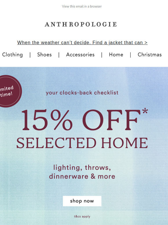 15% Off Selected Lighting, Candles, Furniture