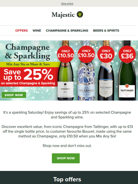 Sparkling Saturday! Save up to 25% off Champagne & Sparkling