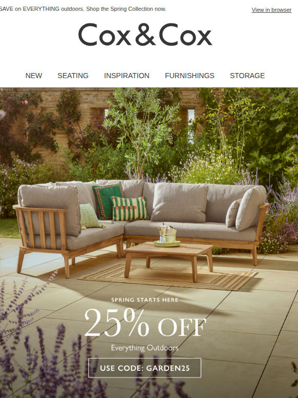 Spring starts here | 25% OFF outdoor furniture, lighting & accessories