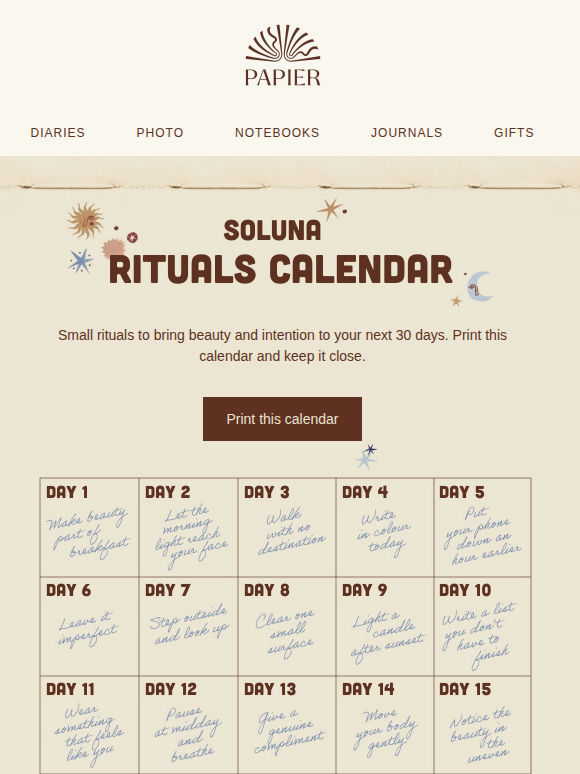 Print this: Your rituals calendar
