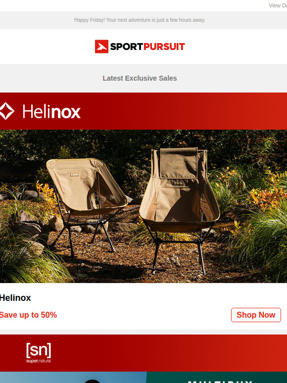 Up to 70% Off: Helinox | Super.Natural Merino | Big Golf Brands | Top Brand Running Shoes | Sportful Cycling Clothing