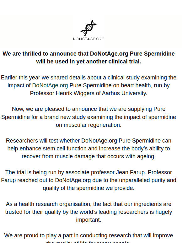 NEW: Clinical Trial Using DoNotAge.org Spermidine 🧬