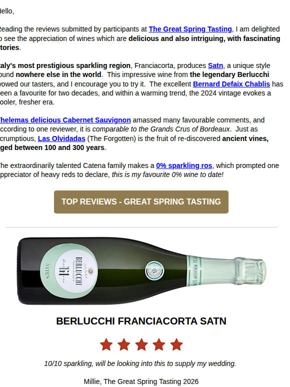 Five Five Star Reviews in The Great Spring Tasting