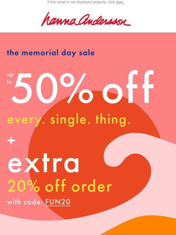 Extra 20% Off + Up To 50% Off EVERYTHING!