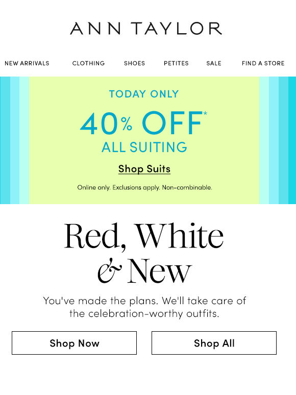 40% Off All Suiting — Today ONLY*