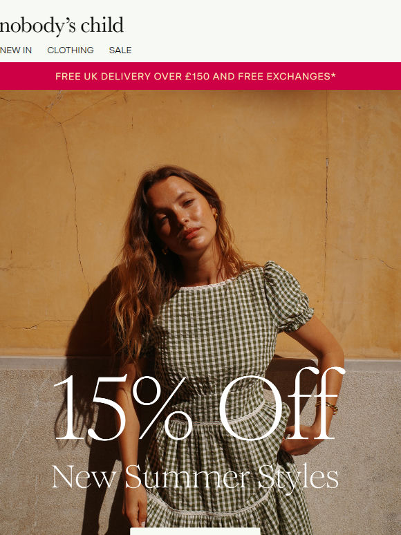 15% off new summer styles ☀️