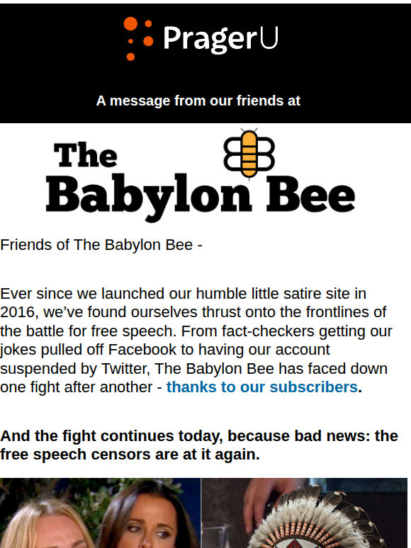 The Babylon Bee is still fighting for free speech - You can Help!
