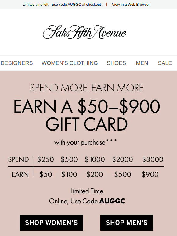 You could earn a $50–$900 gift card with your purchase today