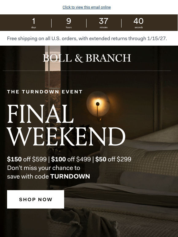 Final weekend: up to $150 off