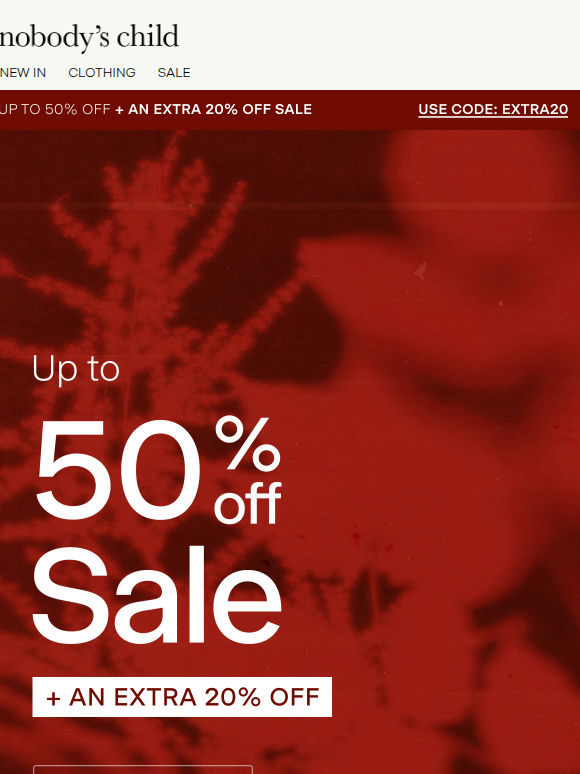 Up to 50% off + extra 20% off