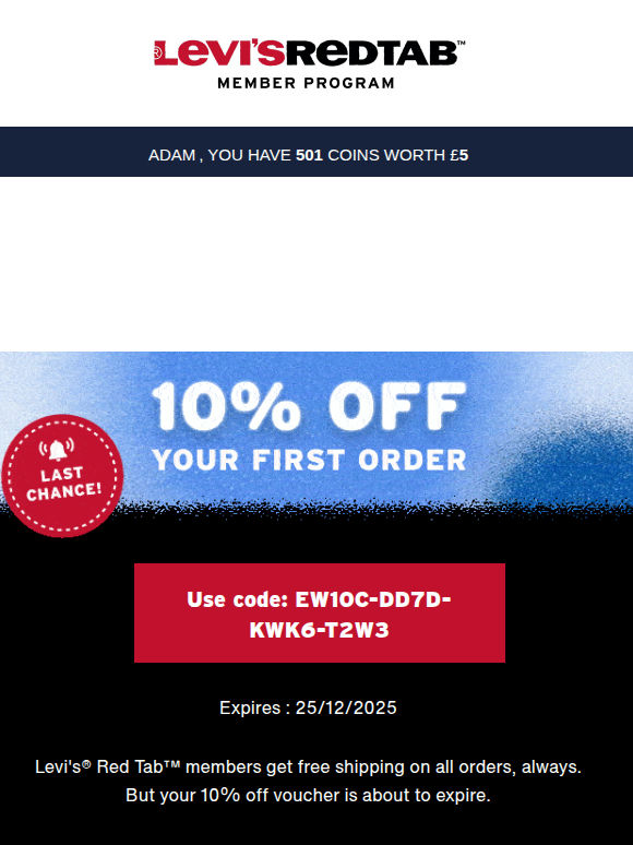 Expires tomorrow: 10% off your first order