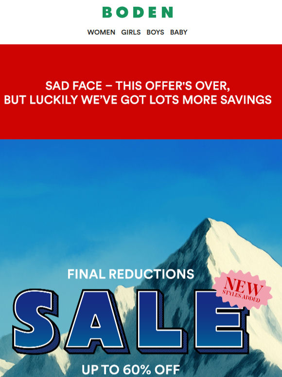 Up to 60% off sale ENDS MIDNIGHT