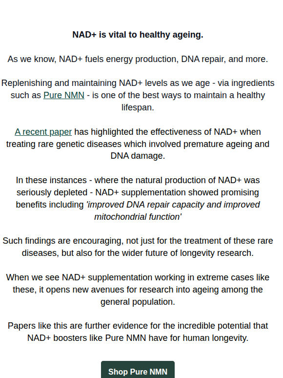 Paper: NAD+ Supplementation Helps Fight Premature Ageing