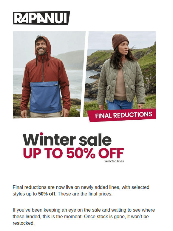Our final reductions — up to 50% off