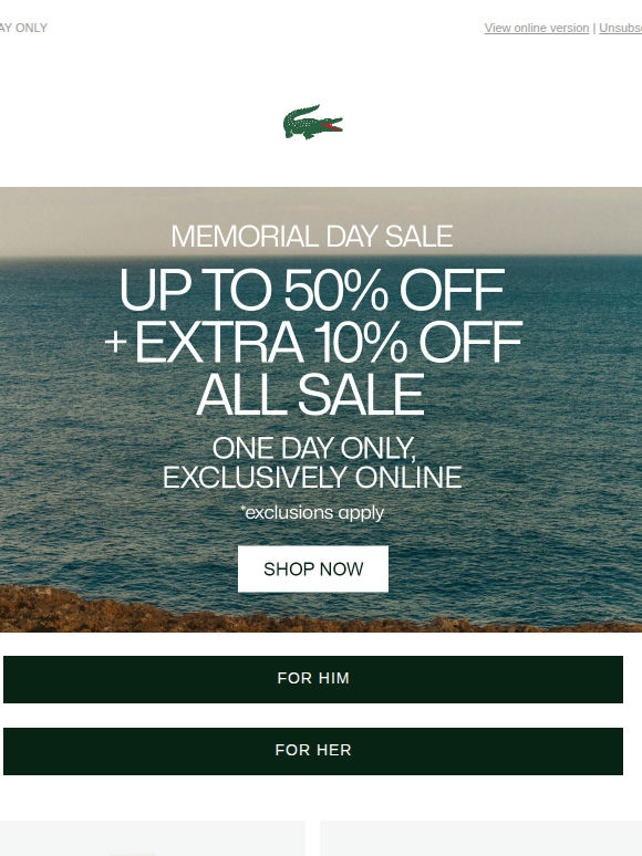 THIS IS IT. UP TO 50% OFF + EXTRA 10% OFF ALL SALE.