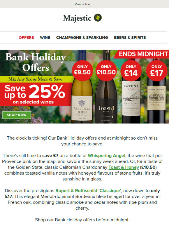 Hurry! Bank Holiday offers end at midnight!