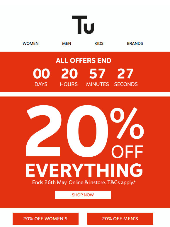 Ending tomorrow: 20% off everything
