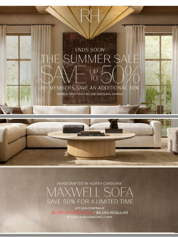 Save Up to 50% on Sofas, Sectionals & Chairs. The Summer Sale Ends Soon.