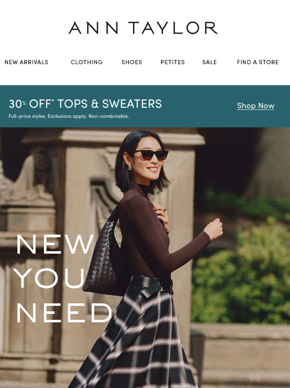 30% Off Tops & Sweaters + $25 Pants, $30 Dresses & More