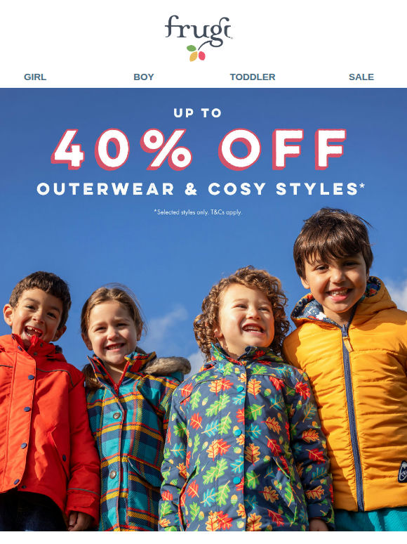 Up to 40% off coats, fleeces, waterproofs and more!