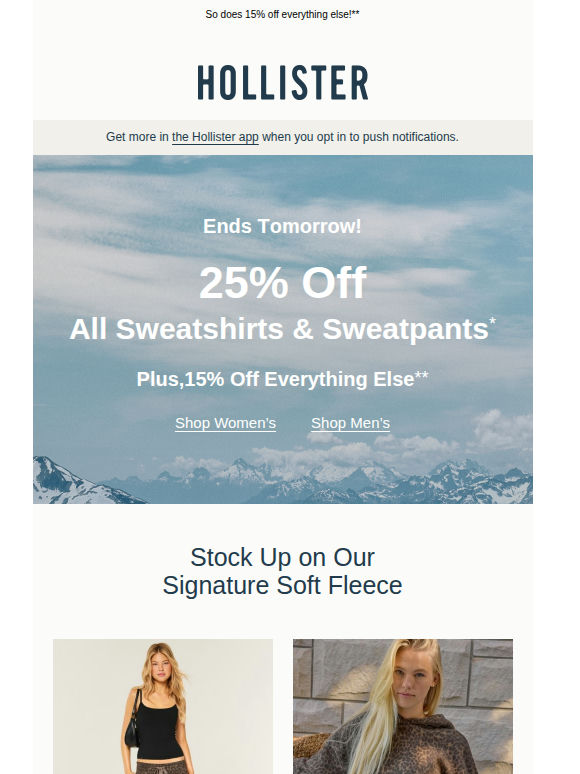 25% off all sweatshirts & sweatpants ends soon!*