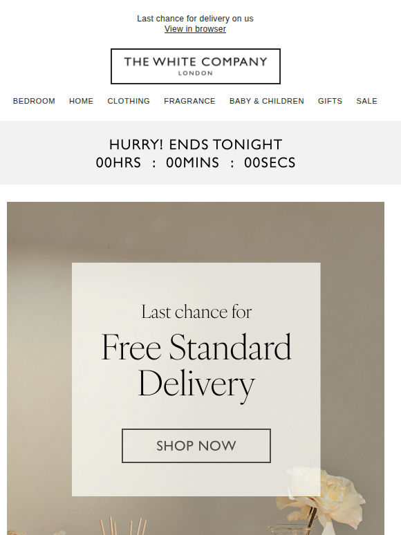 Ends tonight! Free standard delivery