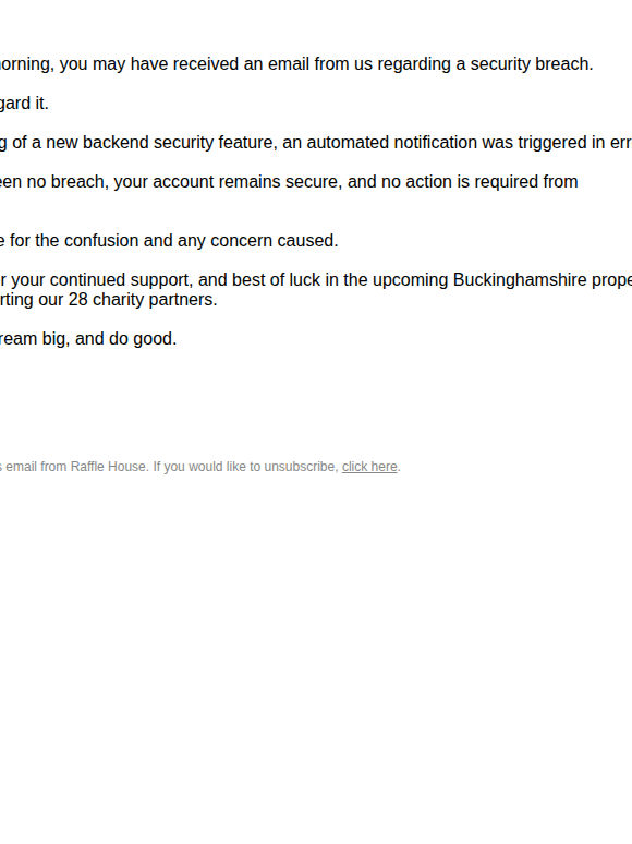 The past email was sent in error - there's no issue, and sorry for disturbing you!