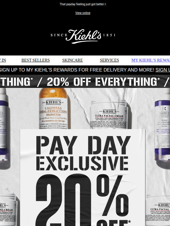 Enjoy 20% off your Kiehl's haul! 🛍️