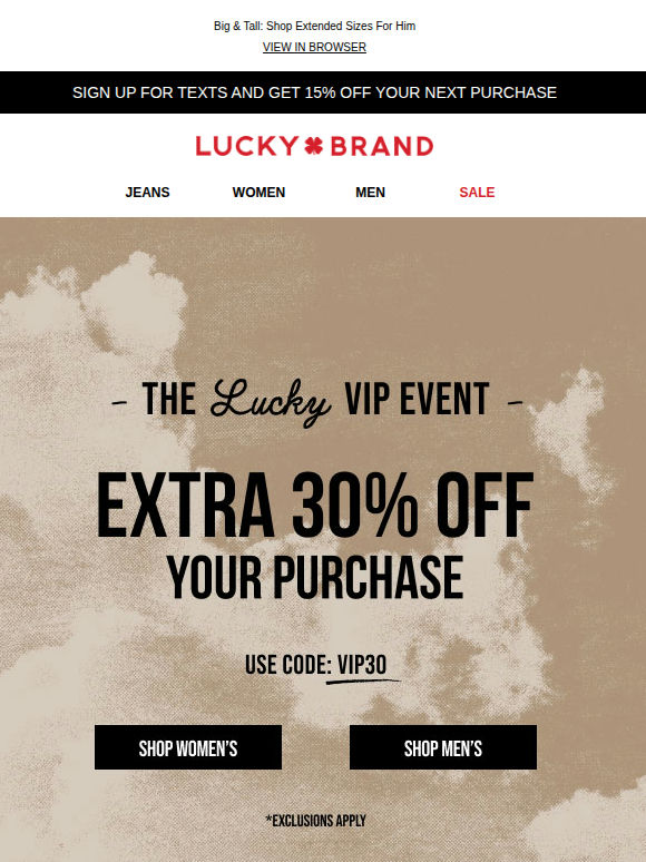 EXTRA 30% Off In Our Lucky VIP Event‼️