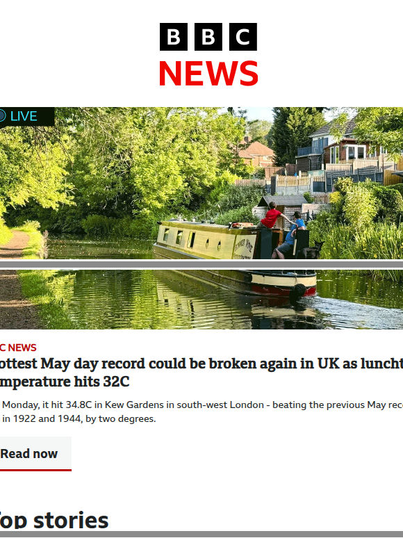 Hottest May day record could be broken again | Three teens dead after rescues from water at beauty spots | Sentences of boys spared custody over Hampshire rape referred to Court of Appeal