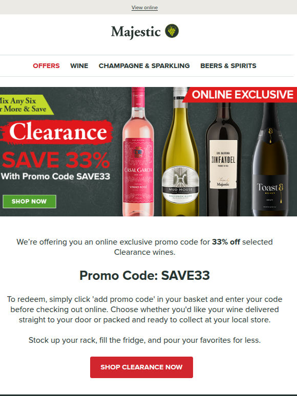 Online Exclusive: 33% off selected clearance wines!