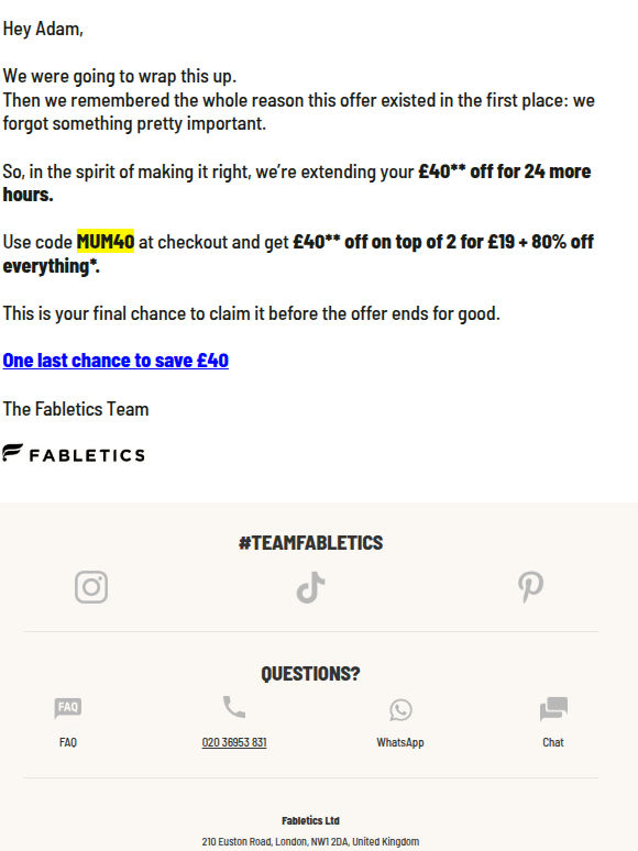 Final 24 hours: £40 off 