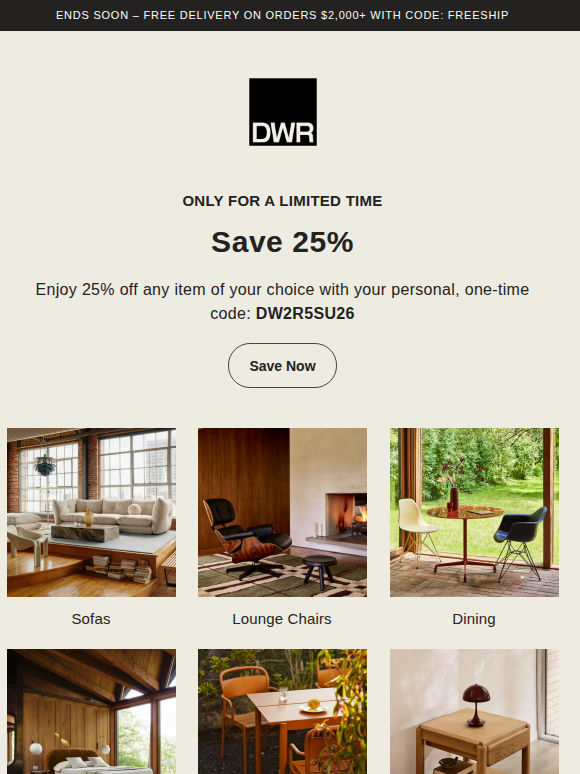 25% off one item continues